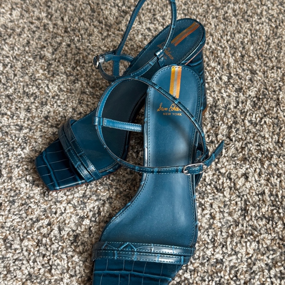 Sam Edelman Blue Patent Leather Embossed Sandals